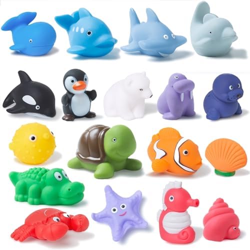 XY-WQ Mold Free Bath Toys No Hole, for Infants 6-12& Toddlers 1-3, No Hole No Mold Bathtub Toys (Sea Animals, 18 Pcs with Mesh Bag) XY-WQ