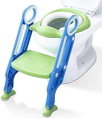 Сиденье для приучения к горшку и стремянка, лестница для мальчиков и девочек, детское сиденье для приучения к туалету, стул с ручками, мягкое сиденье, нескользящее широкое сиденье (сине-зеленый) Mangohood
