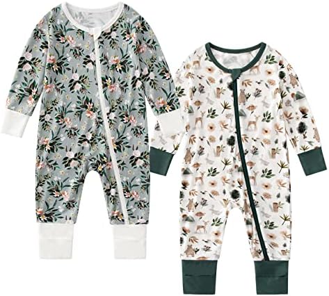 OPAWO бамбуковые детские пижамы для девочек, 2 упаковки, варежки с манжетами, двусторонняя молния, мягкая пижама без ног, цельный комбинезон для новорожденных мальчиков OPAWO