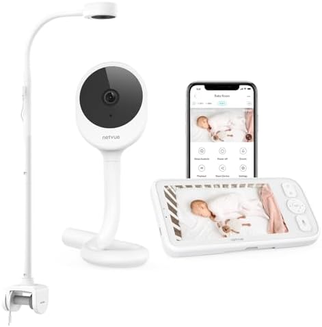 Видеоняня с камерой NETVUE — кронштейн Peekababy 4 в 1, отвечающий потребностям родителей во всех сценариях, радионяня с камерой и звуком, дисплей 5 дюймов, двусторонняя связь, бесплатное приложение для смартфона, обнаружение плача NETVUE