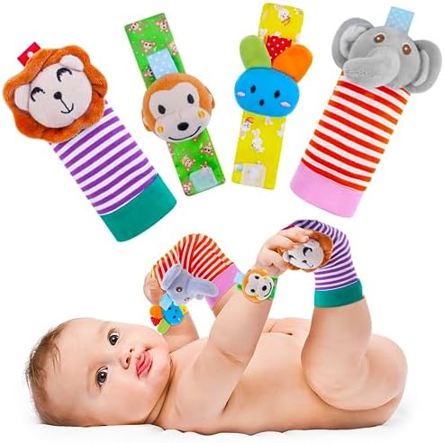 Хлопковые носки Yeeeasy Baby Rattle и набор ремешков с погремушками на запястье, игрушки для младенцев 0 3 6 9 12 месяцев, детские рождественские подарки для мальчиков и девочек, развивающие сенсорные игрушки для детей Yeeeasy