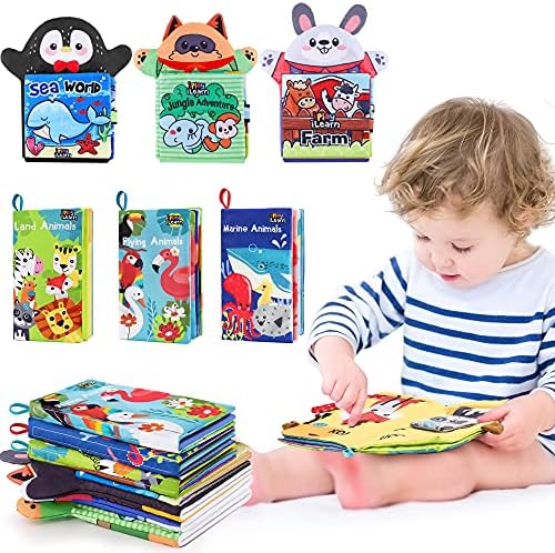 iPlay, iLearn Soft Baby Books 1 Year Old, Babies Cloth Animal Book 6-12 Month, Infant Touch Feel Fabric Crinkle Book, Toddler Carseat Crib Toy, Newborn Easter Basket Gifts 9 18M 2 3 Yr Kid Boy Girl IPlay, iLearn