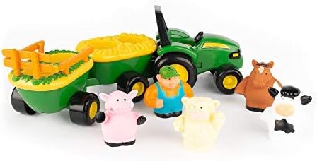 John Deere Toddler Toy Tractor With Farmer Figure and Farm Animals - Musical Hayride Sounds TOMY