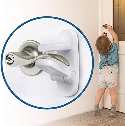 Improved Childproof Door Lever Lock (6 Pack) Prevents Toddlers From Opening Doors. Easy One Hand Operation for Adults. Durable ABS with 3M Adhesive Backing. Simple Install (White, 6-Pack) Wappa Baby