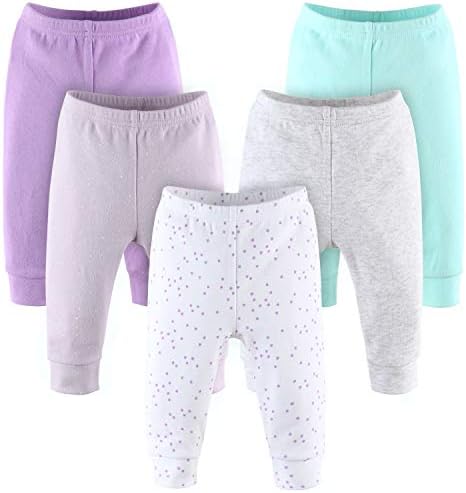 Комплект штанов для маленьких девочек «Арахисовая скорлупа» | Упаковка из 5 штук в размерах от новорожденных до 24 месяцев | Цветочный, Розовый, Белый, Звезды The Peanutshell