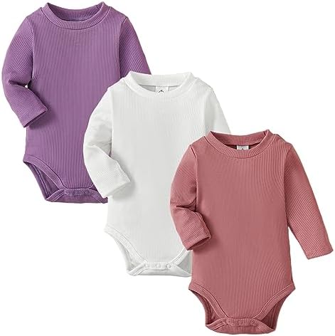 OPAWO комбинезоны с длинными рукавами для маленьких девочек, боди для новорожденных, 3 упаковки, осенний комбинезон в рубчик для маленьких девочек, нижняя рубашка OPAWO