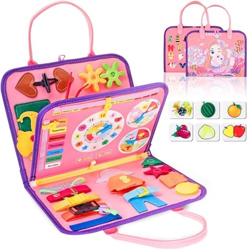 iooo Игрушки Монтессори для малышей для детей 1, 2, 3, 4 лет, сенсорная доска с пряжками, образовательные занятия для обучения мелкой моторике, подарочная игрушка для девочек и мальчиков для самолета-автомобиля (розовый-3) Iooo