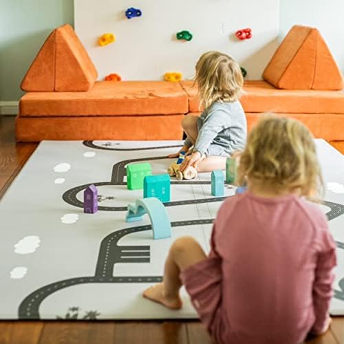 Ruggish Cali Play Rug 4,8 x 7,0 футов — двусторонний детский игровой коврик с мягкой подушкой + интерактивная игровая карта + водонепроницаемый (темно-синий) Ruggish