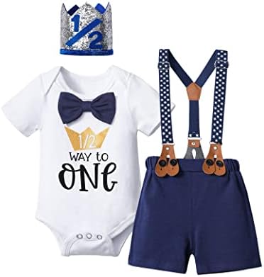 DONWEN комплект для дня рождения для маленьких мальчиков, комбинезон с галстуком-бабочкой, шорты на подтяжках, комплект одежды с короной на день рождения 1/2, комплект одежды на день рождения DONWEN
