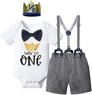 DONWEN комплект для дня рождения для маленьких мальчиков, комбинезон с галстуком-бабочкой, шорты на подтяжках, комплект одежды с короной на день рождения 1/2, комплект одежды на день рождения DONWEN