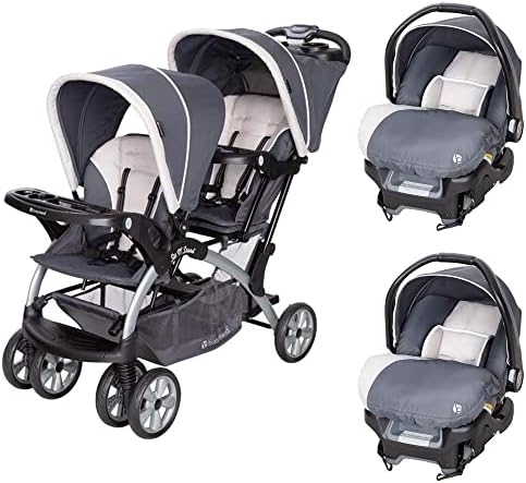 Baby Trend Sit N Stand Easy Fold Travel Двойная детская коляска и 2 одинарных детских автокресла Система путешествий с ремнями безопасности и чехлом, Magnolia Baby Trend