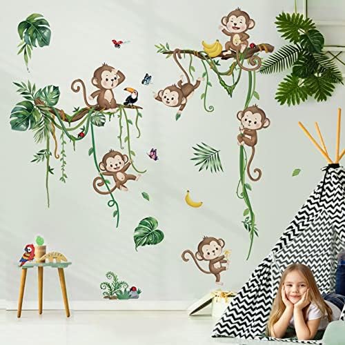 decalmile Jungle Animals Climbing Tree Wall Decals Monkey Lion Koala Tiger Wall Stickers Baby Nursery Kids Room Living Room Home Decor Decalmile