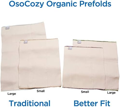 OsoCozy Organic Cotton Prefold Cloth Diapers Traditional Fit Small 4x8x4 Layering (6pk) - Super-Soft, Thick, Absorbent, Durable and Ecologically Friendlier. Unbleached Natural Color, Fits 7-15 lbs. OsoCozy