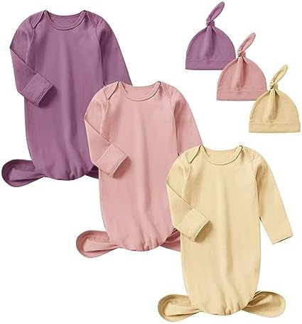 OPAWO вязаные платья для новорожденных с манжетами в виде варежек и шапочкой, детские платья для сна, домашний наряд для маленьких мальчиков и девочек 0-6 месяцев OPAWO