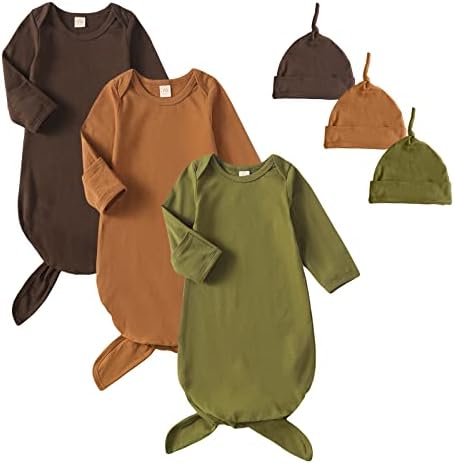 OPAWO вязаные платья для новорожденных с манжетами в виде варежек и шапочкой, детские платья для сна, домашний наряд для маленьких мальчиков и девочек 0-6 месяцев OPAWO