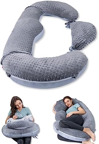 Подушки для беременных Meiz, съемные подушки для беременных для сна, с подушками на танкетке для беременных для большей поддержки, с регулируемыми ремнями, охлаждающим трикотажем и бархатным чехлом, серого и синего цвета Meiz