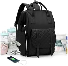 Diaper Bags Backpack Baby Bag for Mom Dad Baby Girls Boy, Cute Mult Diaper Nappy Bag Travel Back Pack, Water Repellent Maternity Changing Bag Baby Stuff with USB Charging Port Black CAMILLEMMA