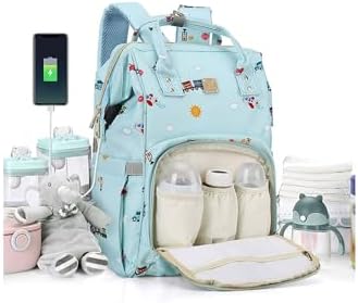 Diaper Bags Backpack Baby Bag for Mom Dad Baby Girls Boy, Cute Mult Diaper Nappy Bag Travel Back Pack, Water Repellent Maternity Changing Bag Baby Stuff with USB Charging Port Black CAMILLEMMA