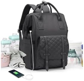 Diaper Bags Backpack Baby Bag for Mom Dad Baby Girls Boy, Cute Mult Diaper Nappy Bag Travel Back Pack, Water Repellent Maternity Changing Bag Baby Stuff with USB Charging Port Black CAMILLEMMA