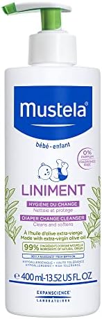 Mustela Liniment — Детское очищающее средство, не требующее смывания, для смены подгузников — с оливковым маслом первого отжима — без отдушек — 13,52 эт. Оз Mustela