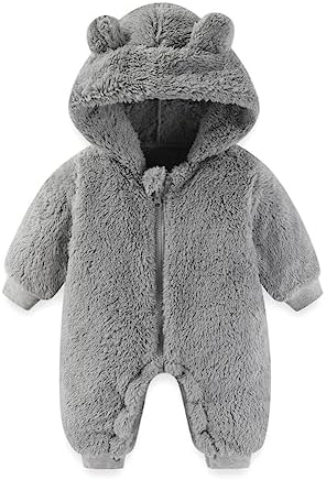 UVIPC флисовый зимний комбинезон с медведем для новорожденных, зимнее пальто, теплый комбинезон с капюшоном для маленьких мальчиков и девочек UVIPC