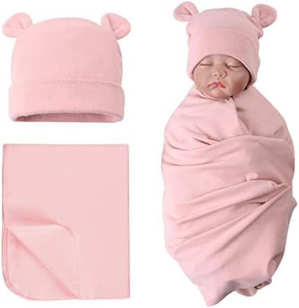 PESAAT Cotton Baby Swaddle Hat Set Newborn Infant Hats Receiving Blankets for Baby Boys Girls PESAAT