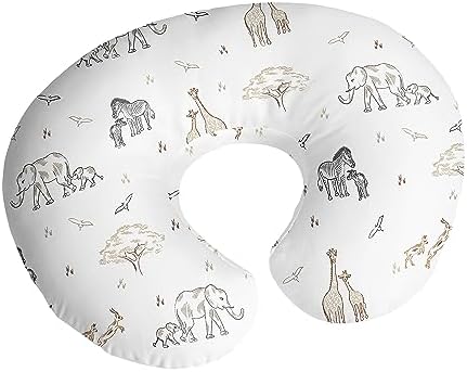 Sweet Jojo Designs Jungle Safari Animals Boy Girl Гендерно-нейтральный чехол для подушки для кормления ребенка Чехол для грудного вскармливания Младенческая наволочка для детской бутылочки для новорожденных (подушка в комплект не входит) - темно-серый слон зебра Sweet Jojo Designs