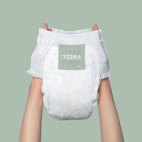 Тренировочные штаны Terra, размер 6: 85% подгузников растительного происхождения, ультрамягкие, не содержащие химикатов, для чувствительной кожи, превосходная впитывающая способность, идеальные подгузники на ночь, для малышей весом 35 фунтов и более, 12 шт. Terra