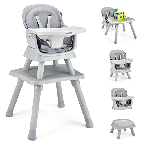 BABY JOY Детский стульчик для кормления, трансформируемый стульчик для кормления 8 в 1 для младенцев и малышей | Детское сиденье | Набор столов и стульев | Стол для строительных блоков | Стульчик для малышей с ремнями безопасности и съемным подносом (черный) BABY JOY