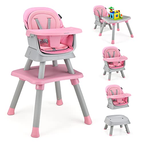 BABY JOY Детский стульчик для кормления, трансформируемый стульчик для кормления 8 в 1 для младенцев и малышей | Детское сиденье | Набор столов и стульев | Стол для строительных блоков | Стульчик для малышей с ремнями безопасности и съемным подносом (черный) BABY JOY