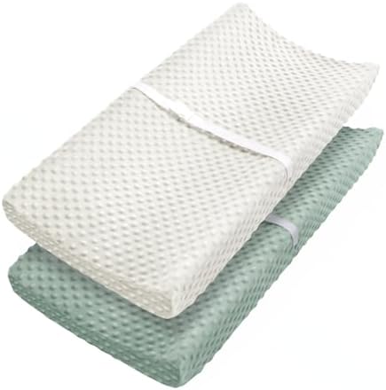 Changing Pad Cover, Ultra Soft Minky Dots Plush Changing Table Covers for Baby Girls and Boys, 2 Pack (Roman Green & Lily White) Babebay