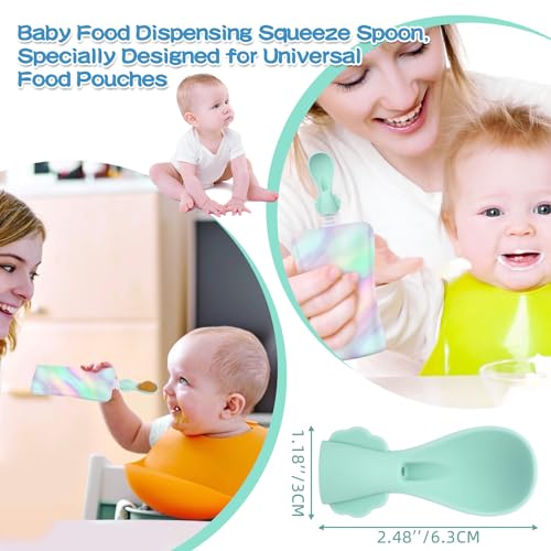 Герметичный силиконовый топпер для детской ложки: легко прикрепляемые ложки для пакетов с детским питанием, включая детские ложки, силиконовые ложки и насадки для сжимаемых пакетов (сине-белые). Miniguysa