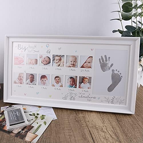 weallbuy Baby Picture Frame First Year, Baby Handprint and Footprint Kit with Ink Pad, 12 Month Milestones Baby Gift, Anniversary Growth Record Keepsake for Mom/Newborn (White) Weallbuy