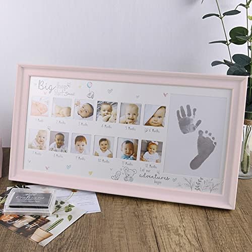 weallbuy Baby Picture Frame First Year, Baby Handprint and Footprint Kit with Ink Pad, 12 Month Milestones Baby Gift, Anniversary Growth Record Keepsake for Mom/Newborn (White) Weallbuy