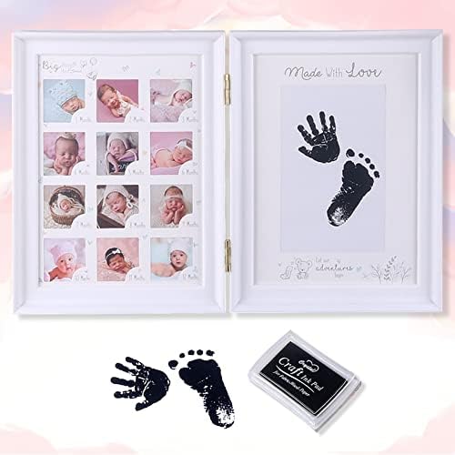 weallbuy Baby Picture Frame First Year, Baby Handprint and Footprint Kit with Ink Pad, 12 Month Milestones Baby Gift, Anniversary Growth Record Keepsake for Mom/Newborn (White) Weallbuy