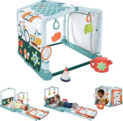 Детский игровой коврик Fisher-Price 3-в-1. Тренажерный зал для ползания и игр с 5 детскими игрушками для новорожденных и малышей. Сенсорные игры и игры с мелкой моторикой. FISHER-PRICE BABY