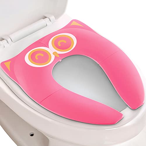 Gimars Upgrade Non-Slip Easily Removed Foldable Travel Potty Seat for Toddlers & Kids, 6 Large Non-slip Silicone Pad, Home Reusable Portable Toilet Seat Cover Fits Most Toilets, Free Carry Bag Gimars