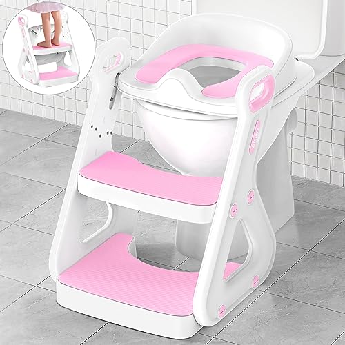Gimars Upgrade Non-Slip Easily Removed Foldable Travel Potty Seat for Toddlers & Kids, 6 Large Non-slip Silicone Pad, Home Reusable Portable Toilet Seat Cover Fits Most Toilets, Free Carry Bag Gimars