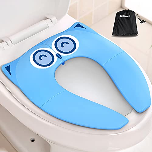 Gimars Upgrade Non-Slip Easily Removed Foldable Travel Potty Seat for Toddlers & Kids, 6 Large Non-slip Silicone Pad, Home Reusable Portable Toilet Seat Cover Fits Most Toilets, Free Carry Bag Gimars