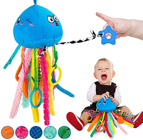 teytoy Sensory Toy, Texture Toys for Babies with Rattle, Autism Sensory Toys Jellyfish Shape Tactile Sensory Toys with 10 Textures, Baby Sensory Toys for 0-3-6-18 Months Soft Baby Toys with Teethers Teytoy