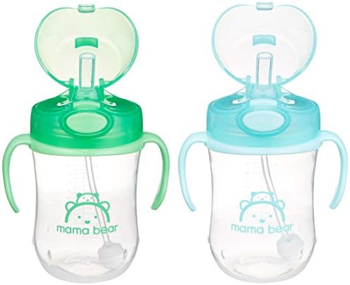 Силиконовая детская кружка сWeighted Straw, 270 мл, упаковка из 2 штук, синий/зеленый Mama Bear