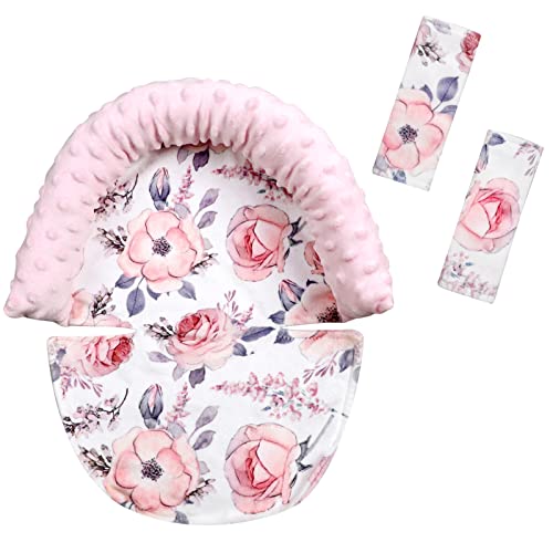 Подставка для головы ребенка и чехол для ремня для автокресла, подголовник детского автокресла Minky для девочек, вставка в автокресло для новорожденных для колясок, розовый цветочный узор SWESEN