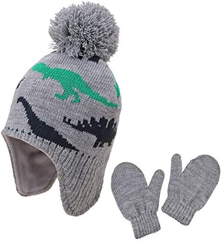 Комплект зимних шапок и перчаток для малышей, вязаная шапка-ушанка, теплая флисовая шапка для мальчиков и девочек Jerague