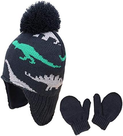 Комплект зимних шапок и перчаток для малышей, вязаная шапка-ушанка, теплая флисовая шапка для мальчиков и девочек Jerague