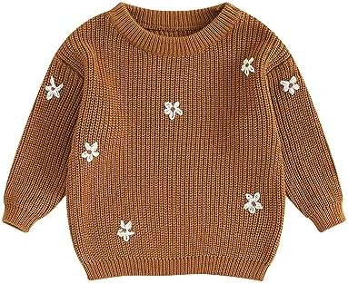 Детский свитер для маленьких девочек, пуловер с круглым вырезом и длинными рукавами с цветочным принтом, вязаная осенне-зимняя одежда Nyapruwe