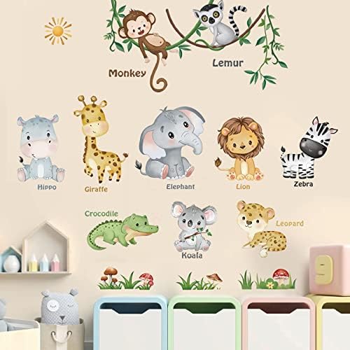 decalmile Forest Baby Animals Wall Decals Elephant Lion Giraffe Wall Stickers Baby Nursery Kids Room Daycare Wall Decor Decalmile