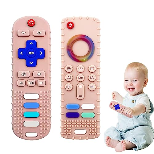 ERSIHUA, 2 упаковки, детские игрушки для прорезывания зубов, форма с пультом дистанционного управления для телевизора, силиконовые игрушки для младенцев, игрушки для прорезывания зубов для детей 0-18 месяцев, без BPA (2 упаковки, черные) ERSIHUA