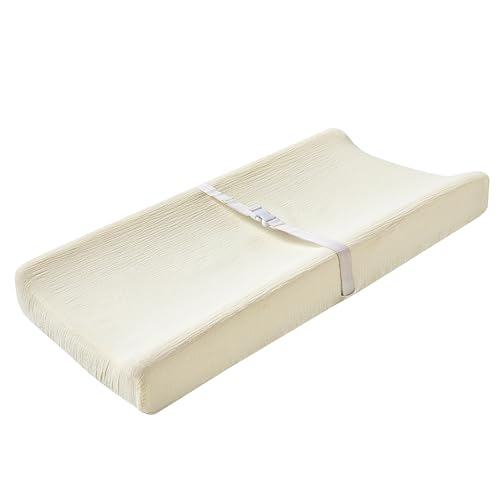 Muslin Changing Pad Cover for Baby Boys Girls, Ultra Soft Breathable Diaper Changing Table Pad Cover, Neutral Fitted Changing Pad Sheets QUENESS