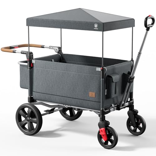 Коляска-фургон для 2 детей с боковой расстегивающейся молнией, регулируемой ручкой, доступом к двери на молнии, съемным капюшоном, амортизирующими колесами EVER ADVANCED