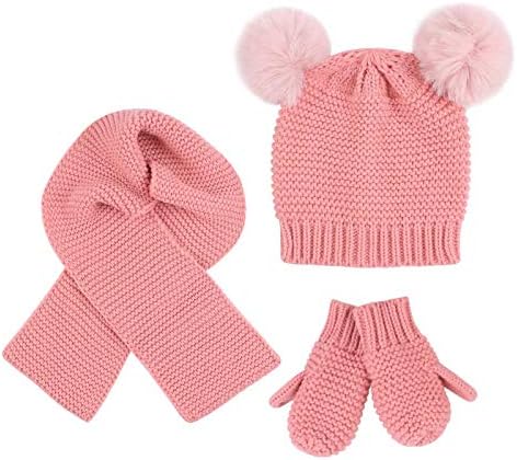 Duoyeree детская зимняя шапка, шарф, перчатки, шапочка, комплект, для девочек и мальчиков, вязаная шапка с помпоном, варежки, шарфы для малышей, От 0 до 3 лет Duoyeree